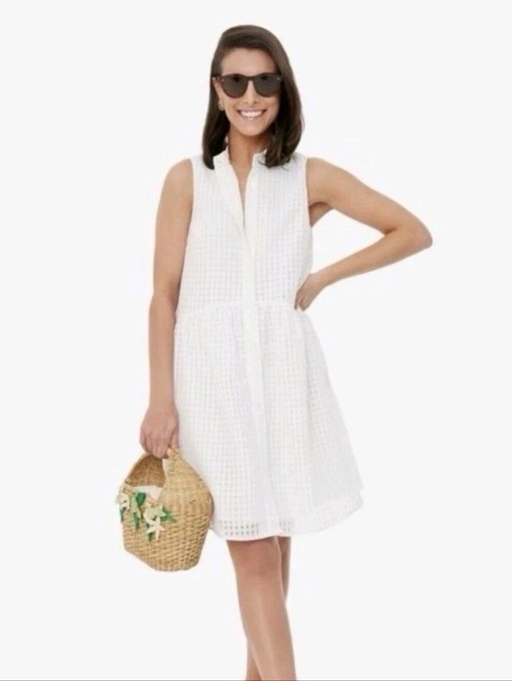 Tuckernuck White Burnout Sleeveless Royal Shirt Dress M